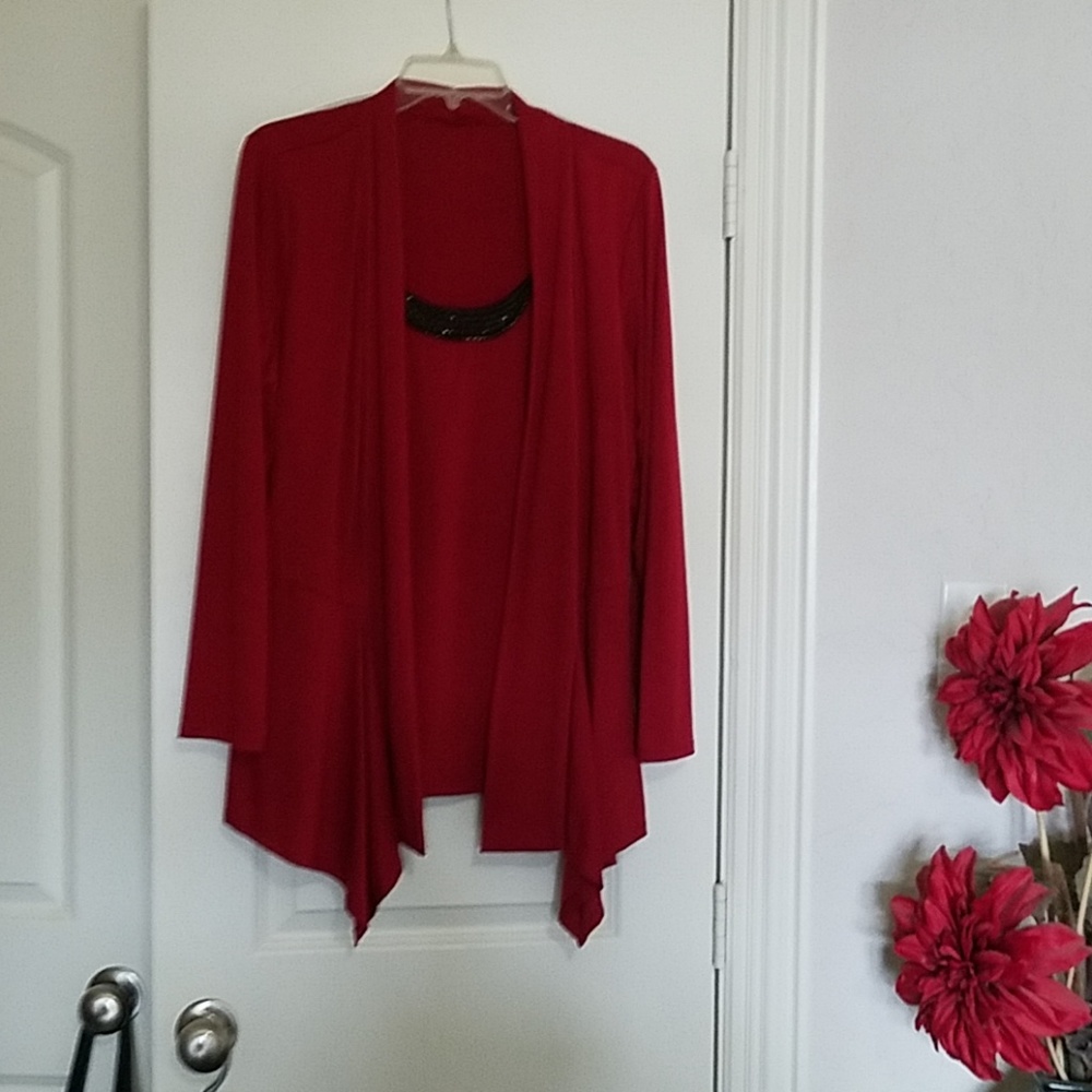 Dark red blouse w/attached jacket look